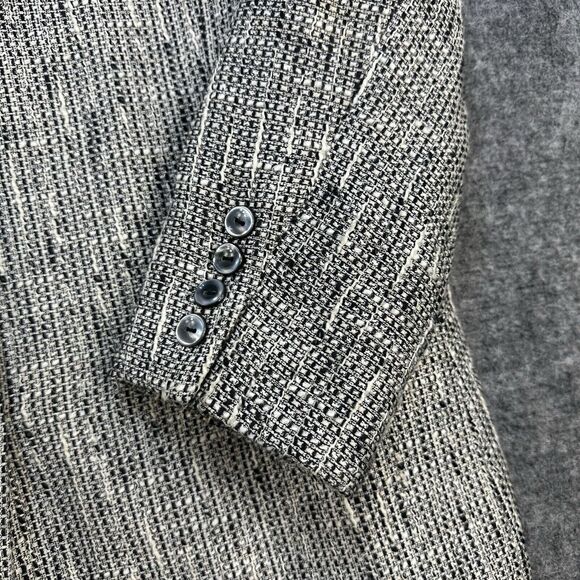 Vintage 90s Blazer Women 10 Black White Tweed Linen Blend Made in USA - Picture 6 of 16